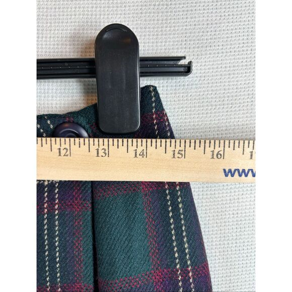 Preppy Wool Plaid Wrap Skirt Green Burgundy Tartan Mini - Picture 6 of 9